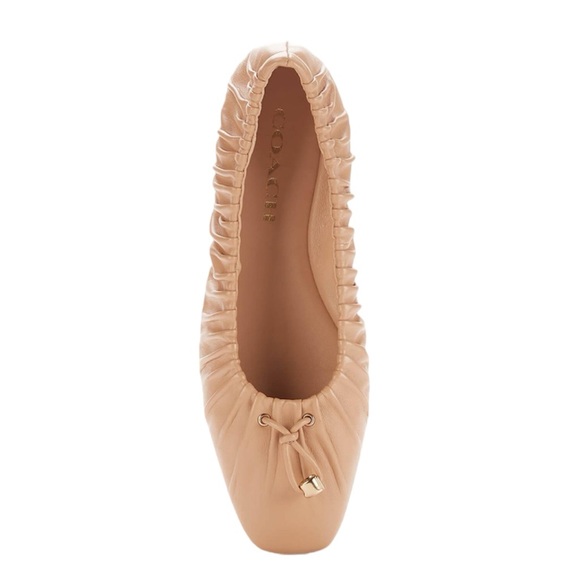 COACH Eleanor Leather Ballet Flats Nude Pink Ruched Shoes Minimalist CC Logo - Picture 4 of 16
